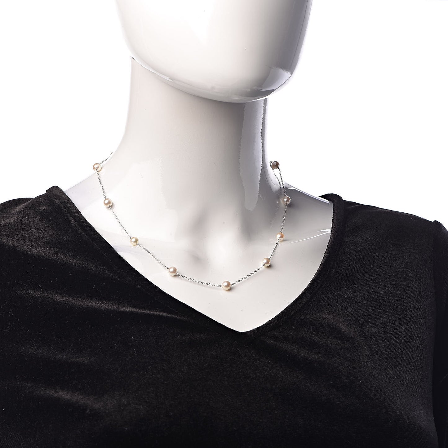18K White Gold Akoya Pearl 5.5mm Station Necklace