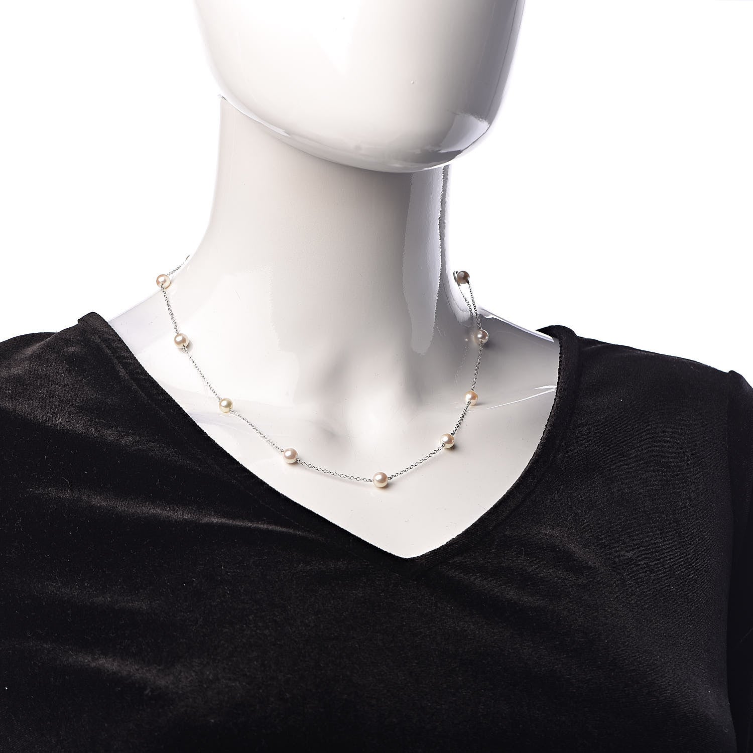 Mikimoto 18K White Gold Akoya Pearl 5.5mm Station Necklace 2 of 6