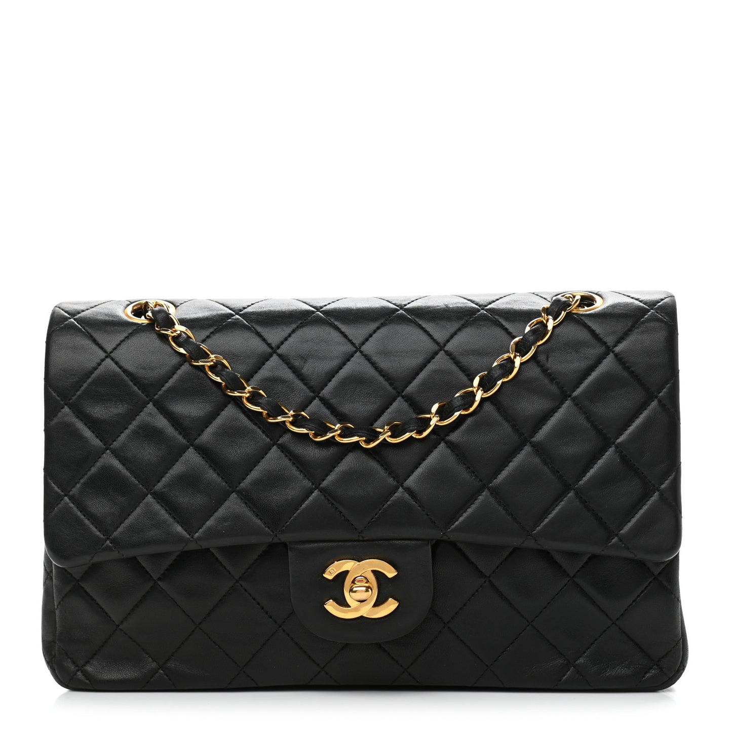 Lambskin Quilted Medium Double Flap Black