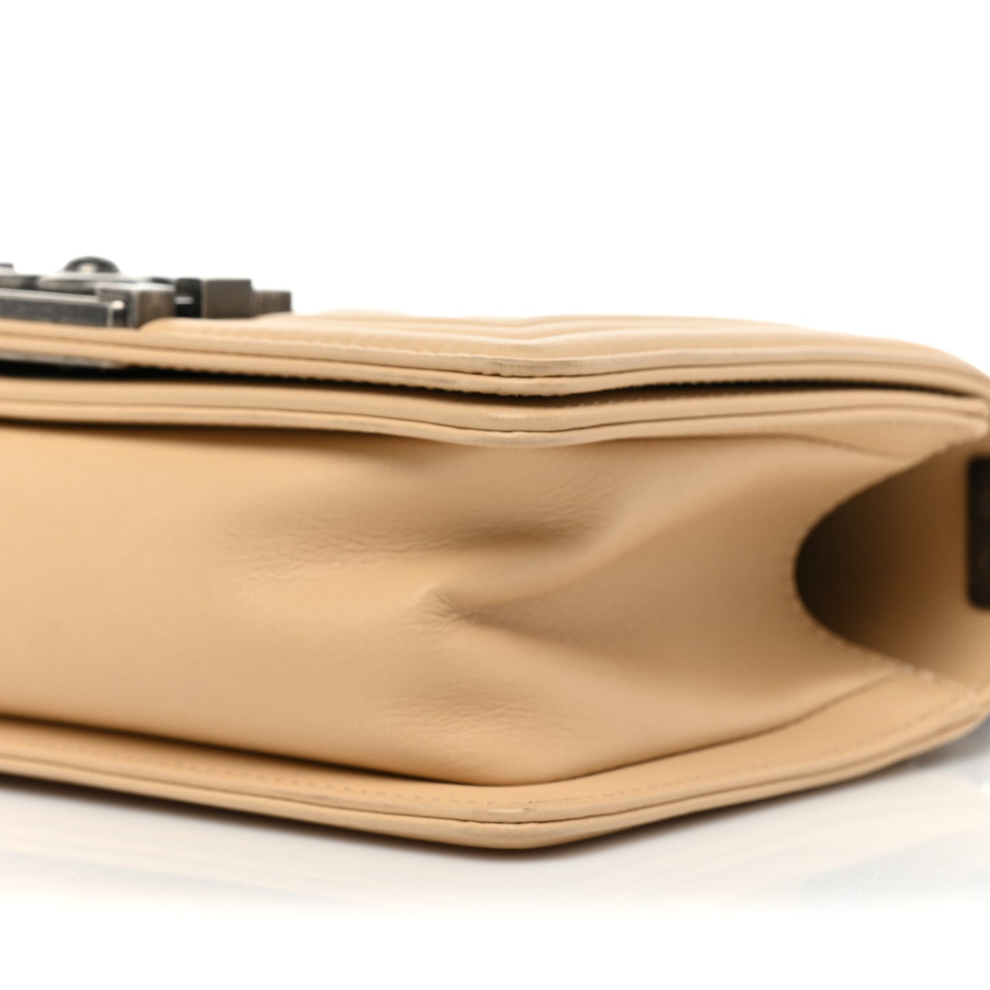 Calfskin Quilted Small Boy Flap Beige