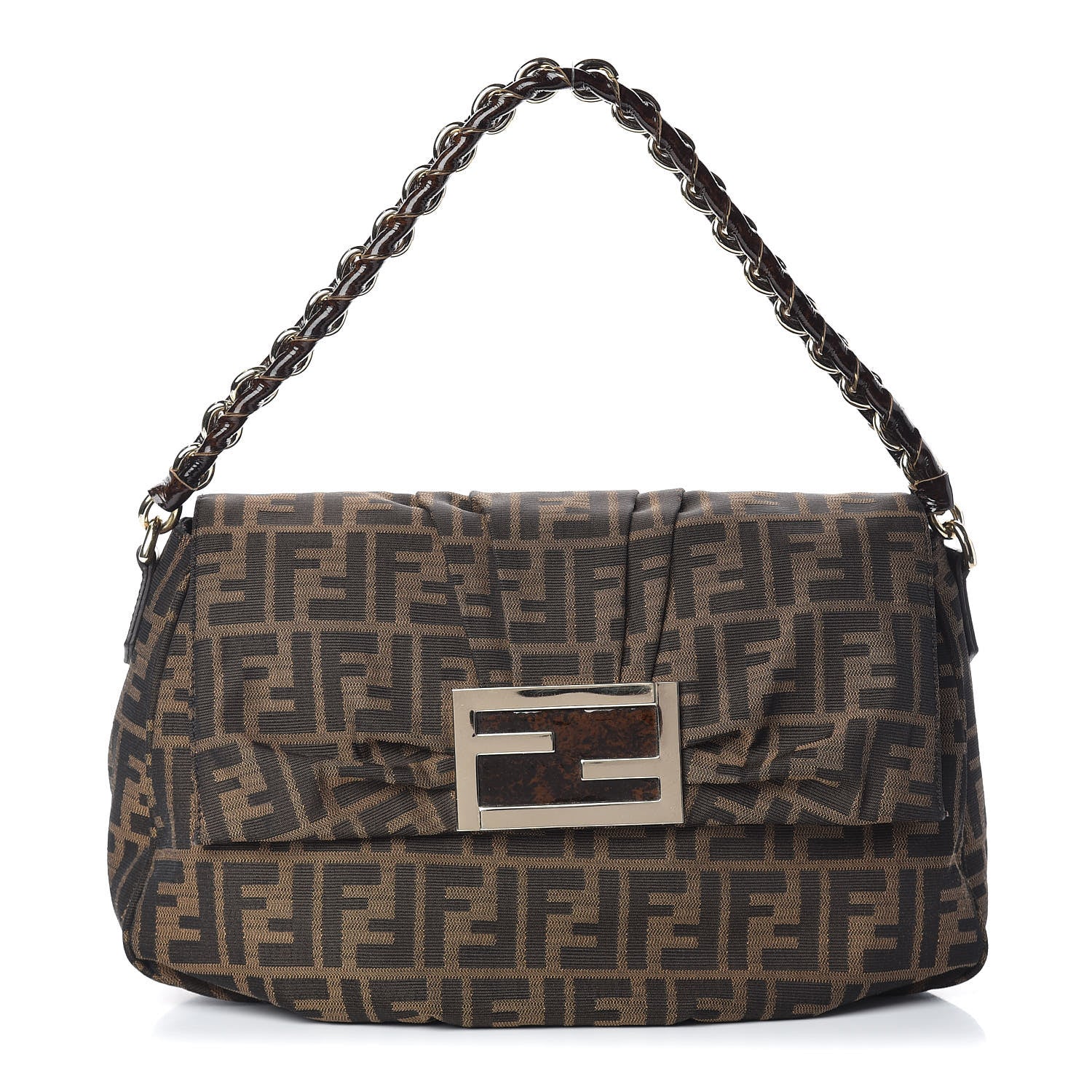 Fendi Zucca Patent Mia Shoulder Flap Tobacco 1 of 13