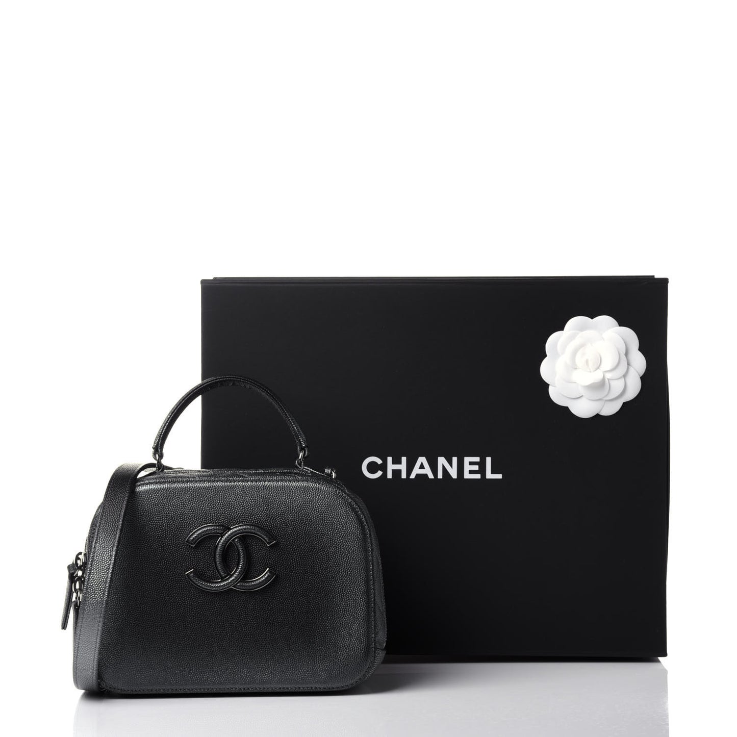 Metallic Caviar Small Coco Curve Vanity Bag Black Ruthenium