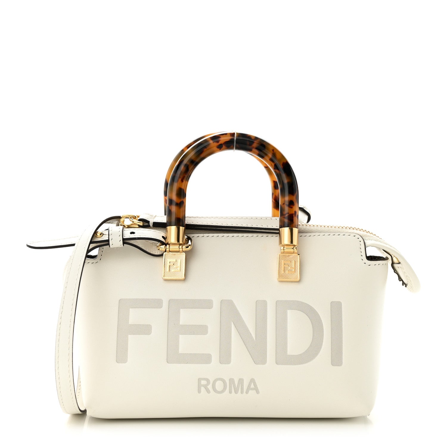 Fendi Vitello King Plexiglass Logo Embossed Mini By The Way Top Handle Boston Bag White Rice 1 of 11