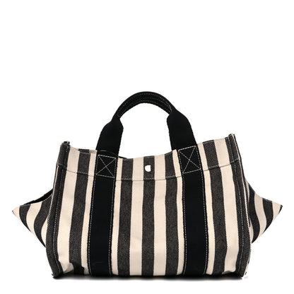 Hermes Canvas Striped Cannes Beach Bag PM Nacre Black 3 of 9