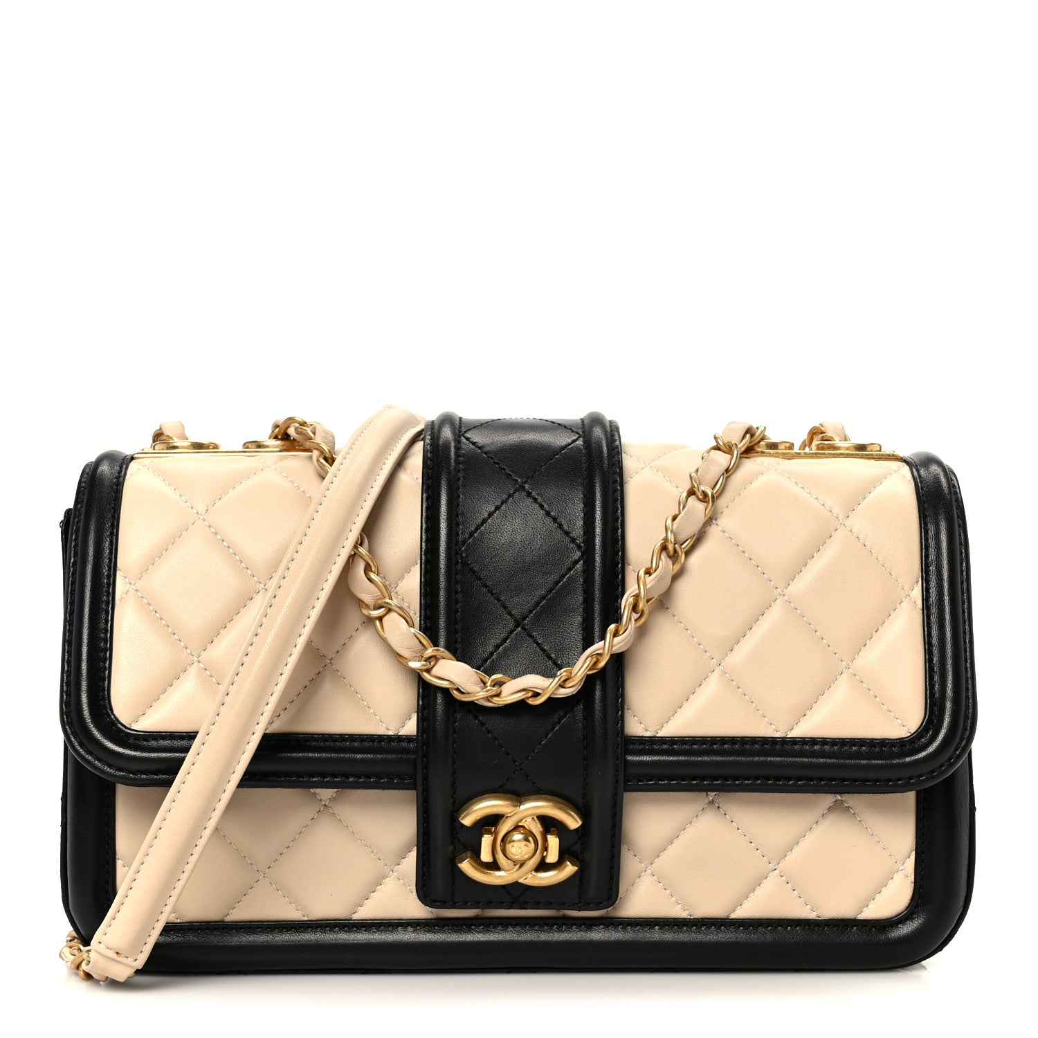 Chanel Lambskin Quilted Medium Elegant CC Flap Beige Black 1 of 11