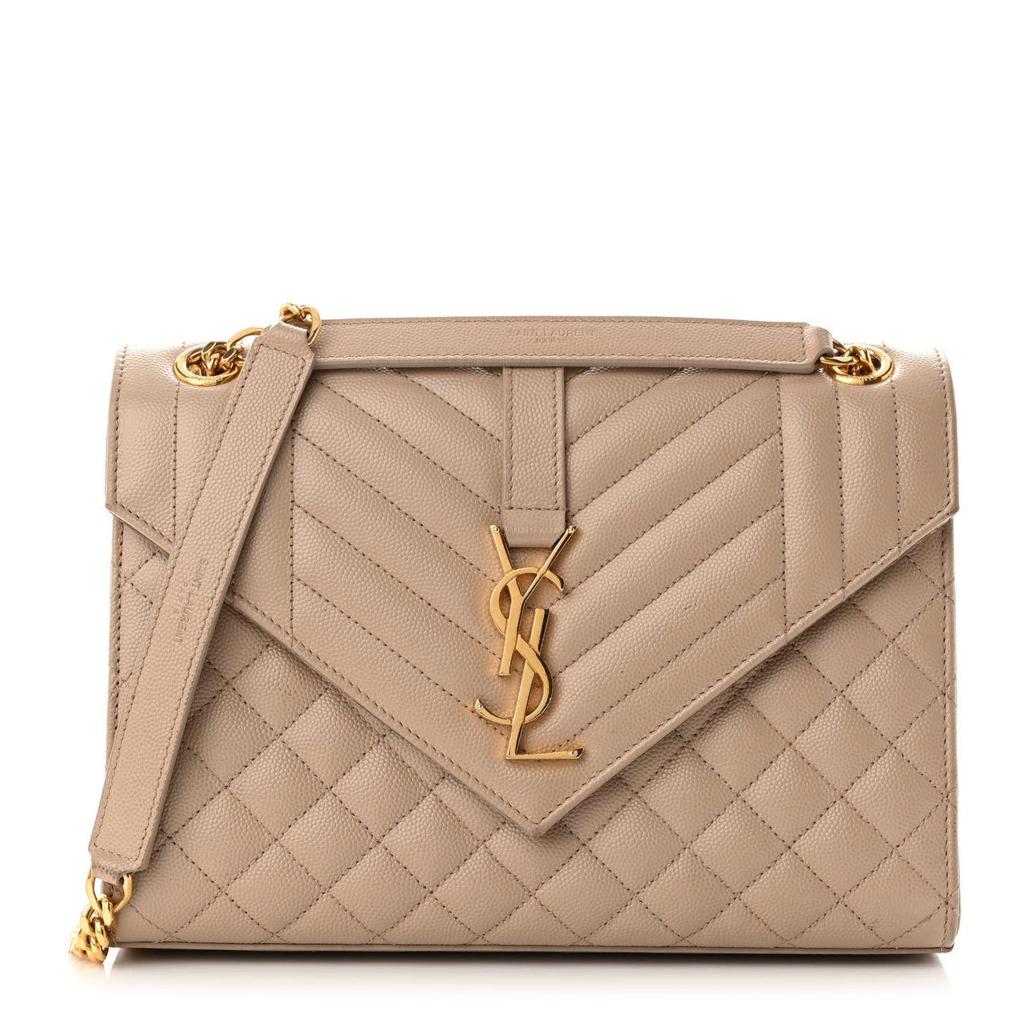 Grain De Poudre Textured Mixed Matelasse Medium Triquilt Monogram Satchel Dark Beige