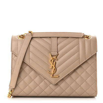Saint Laurent Grain De Poudre Textured Mixed Matelasse Medium Triquilt Monogram Satchel Dark Beige 1 of 13
