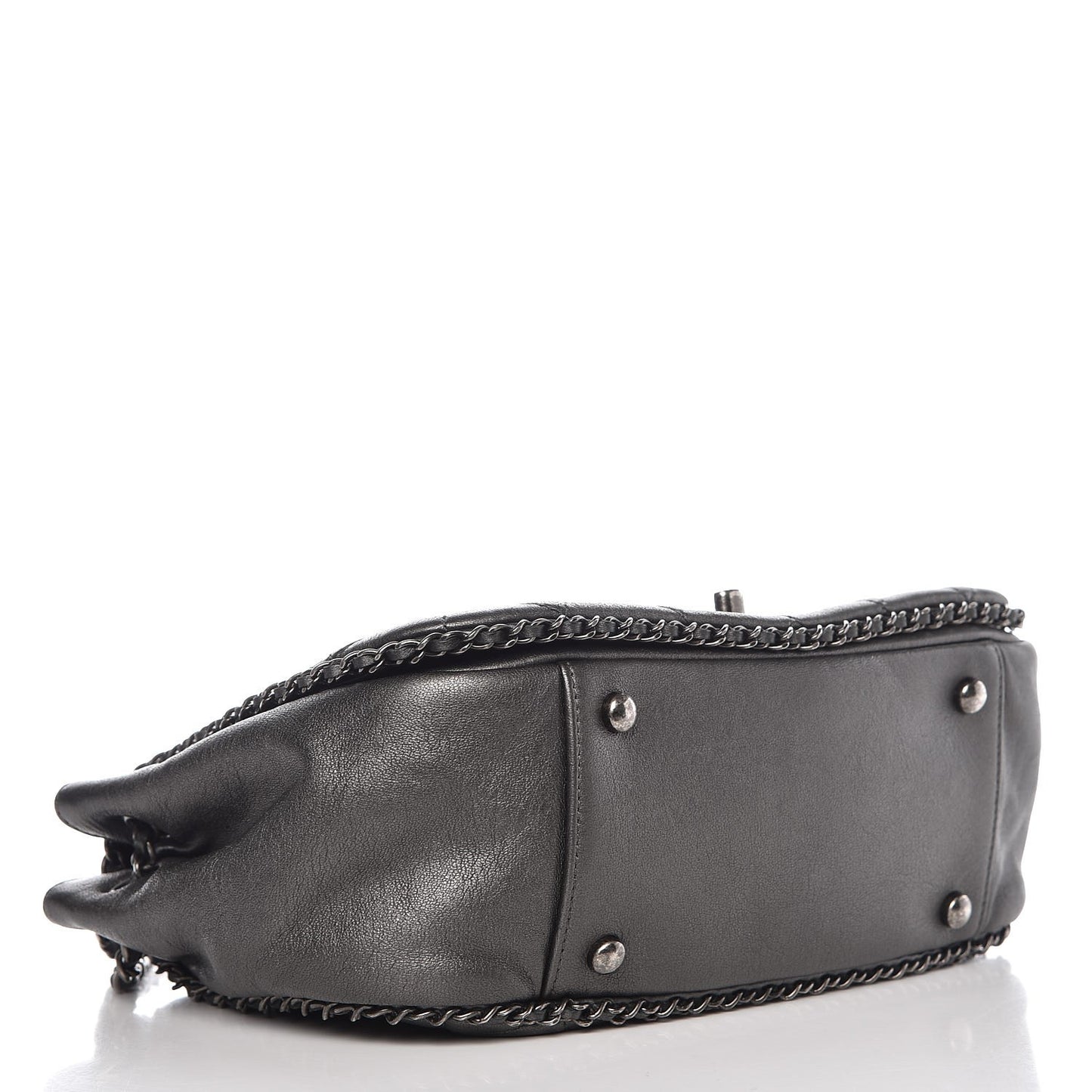 Calfskin Quilted Small CC Enchained Accordion Flap Grey