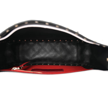 Valentino Garavani Lambskin VLTN Print Medium Rockstud Spike Shoulder Bag Optic White Black 5 of 9