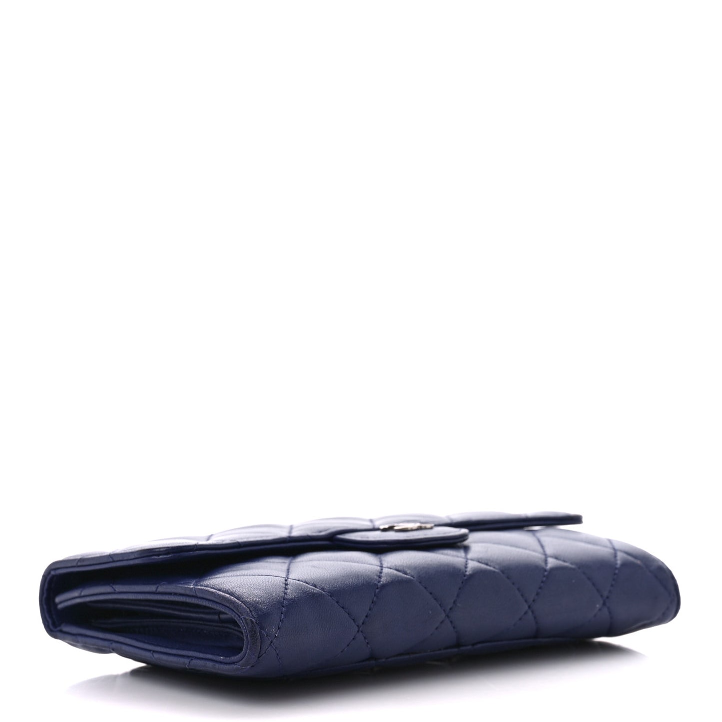 Lambskin Quilted Large Gusset Flap Wallet Blue