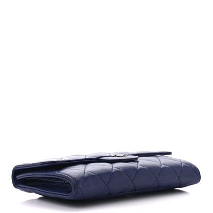 Chanel Lambskin Quilted Large Gusset Flap Wallet Blue 4 of 12