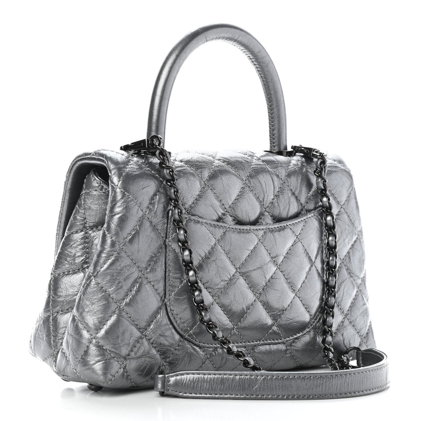Aged Calfskin Quilted Mini Coco Handle Flap Charcoal