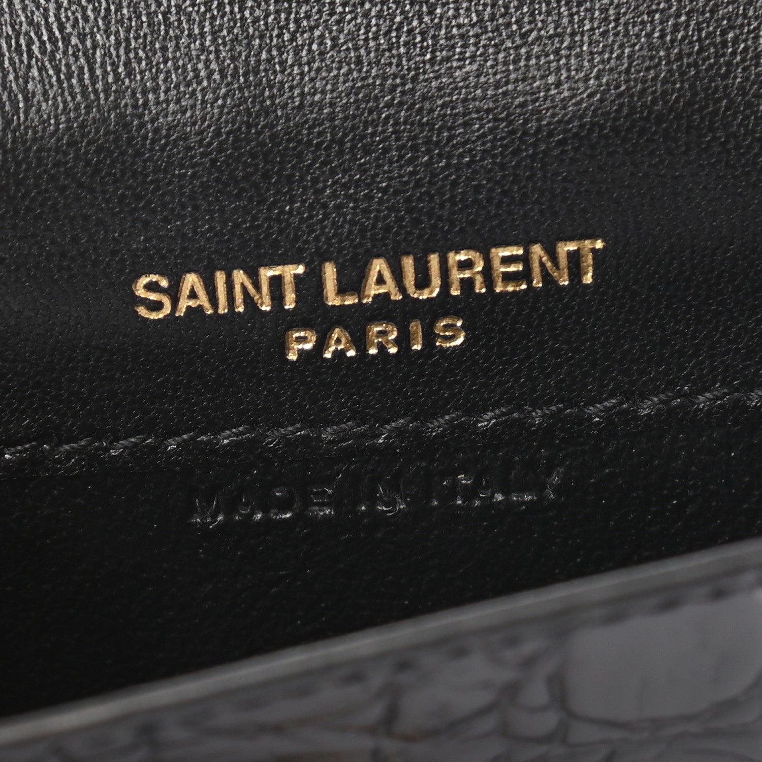Saint Laurent Calfskin Crocodile Embossed Monogram Coin Pouch Black 6 of 6