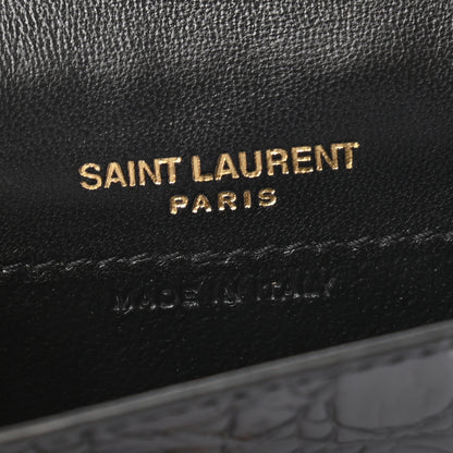 Saint Laurent Calfskin Crocodile Embossed Monogram Coin Pouch Black 6 of 6