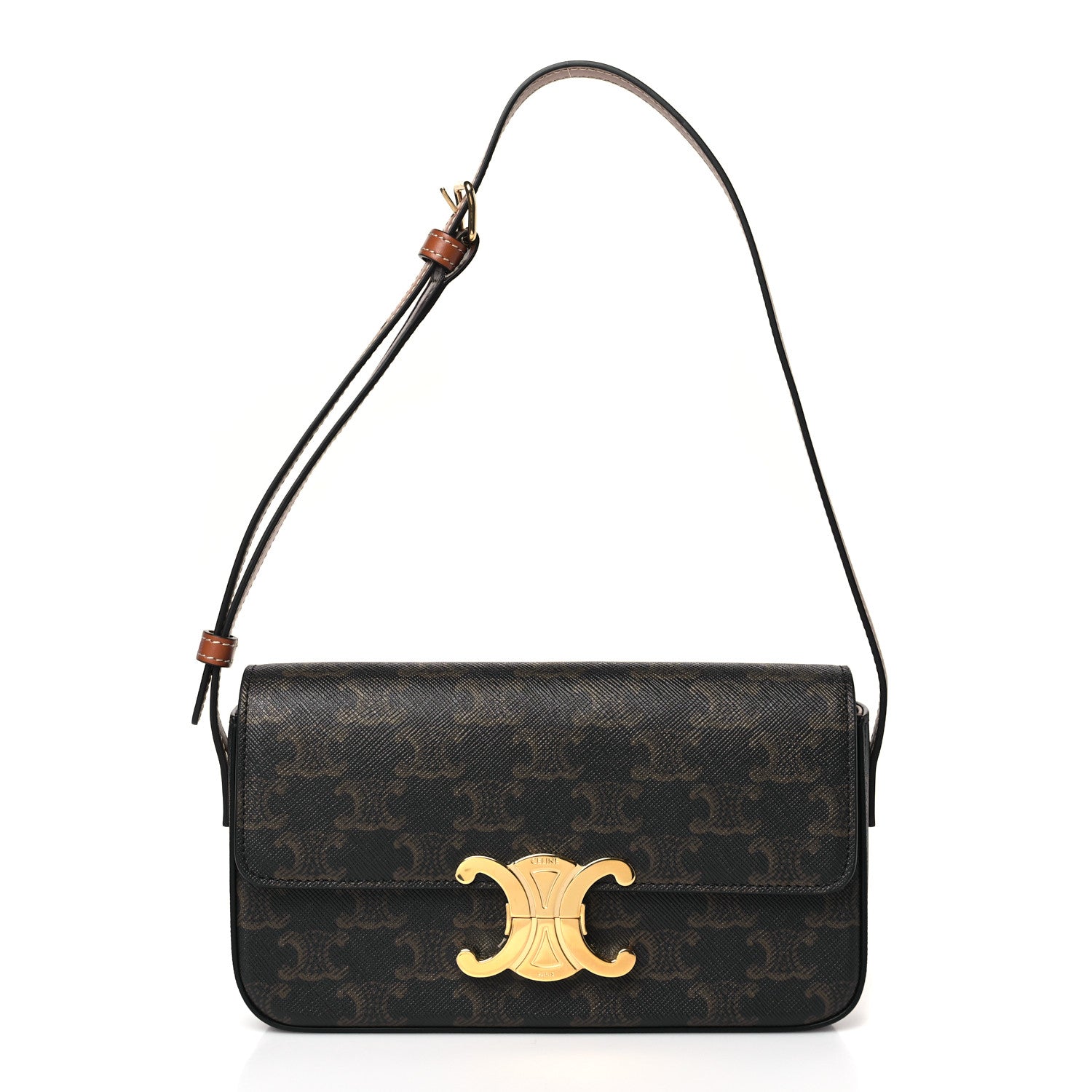 Celine Canvas Calfskin Triomphe Shoulder Bag Tan 1 of 8