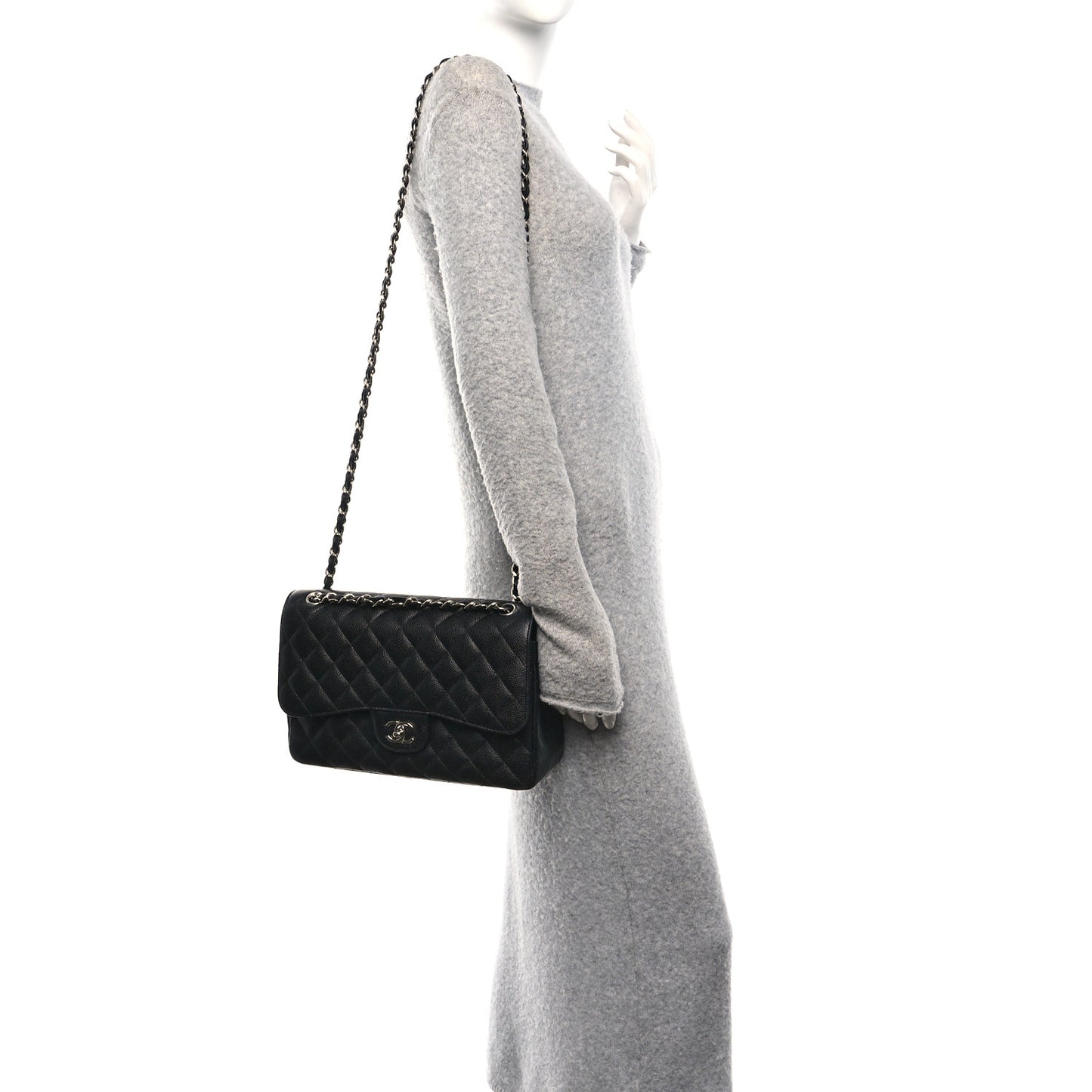 Caviar Quilted Jumbo Double Flap Black