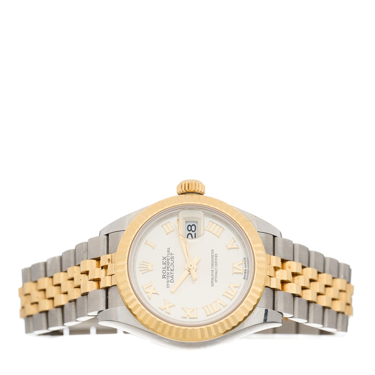 Stainless Steel 18K Yellow Gold 28mm Oyster Perpetual Datejust Watch Silver Roman 279173