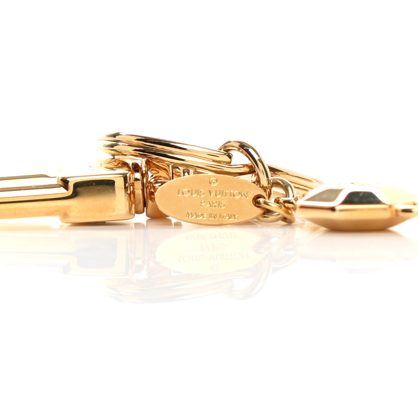 Metal LV Facettes Bag Charm Key Holder Gold