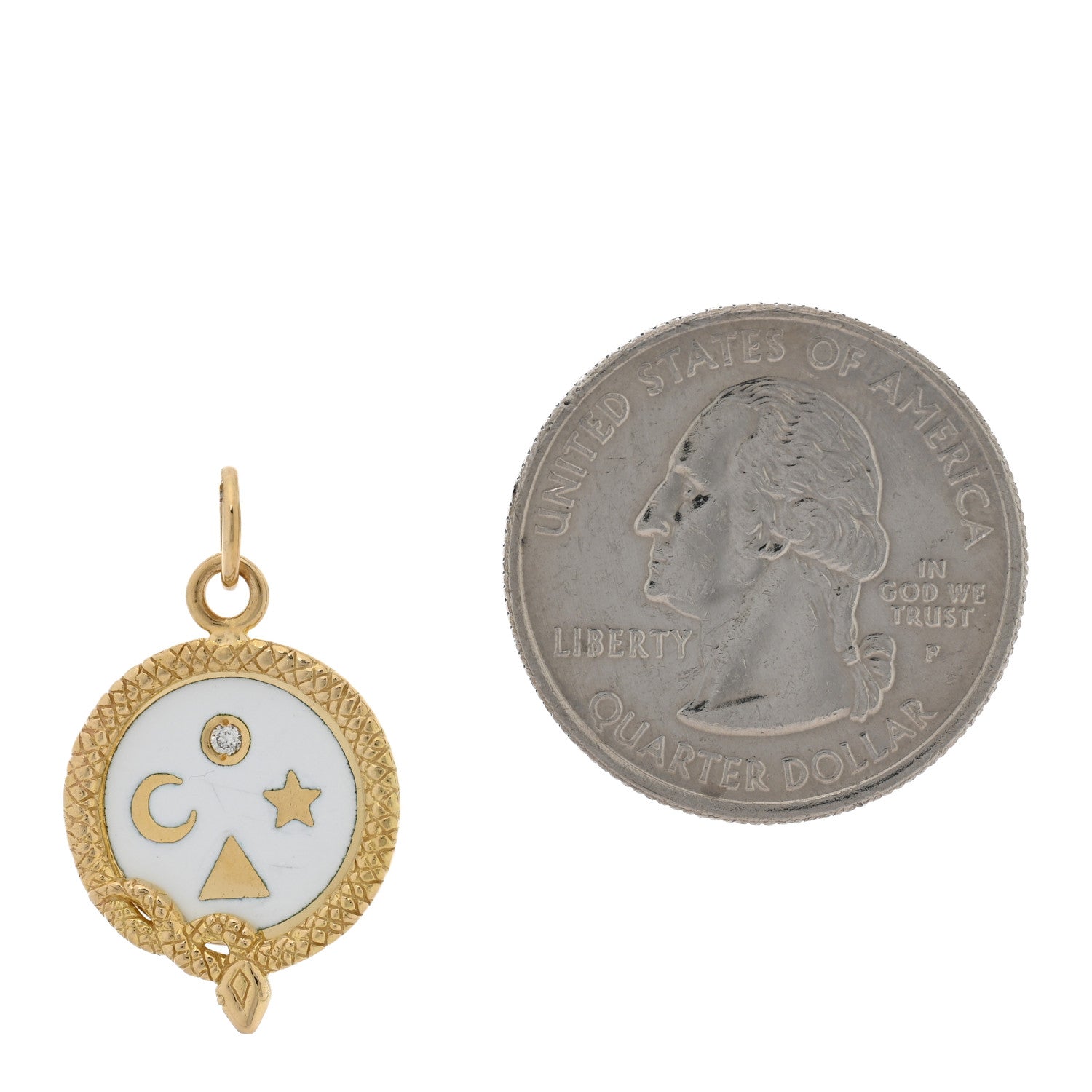 Foundrae 18K Yellow Gold Enamel Diamond Petite Champleve Wholeness Medallion Pendant White 2 of 3
