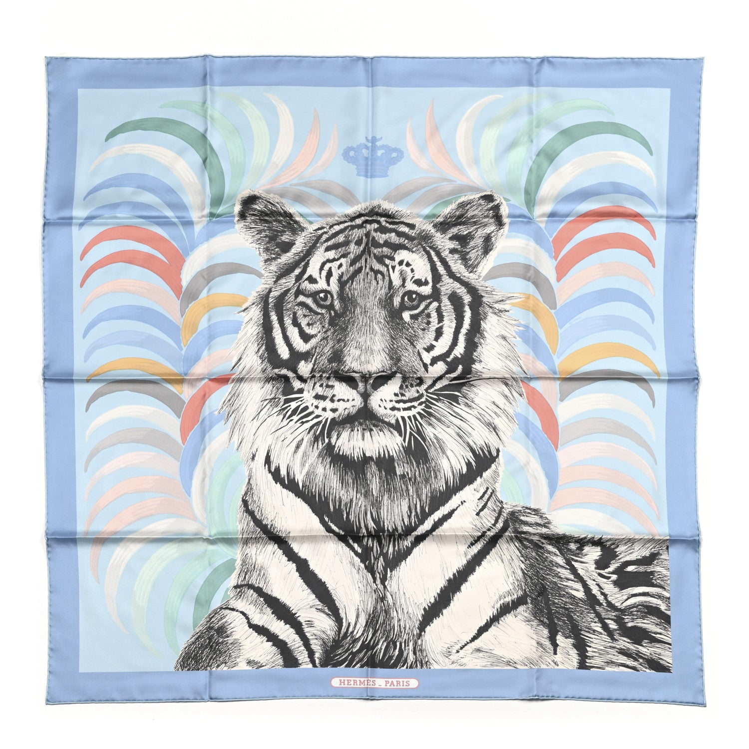 Hermes Silk Carre Double Face Tigre Royal Scarf 90 Ciel Anthracite Multi 1 of 5