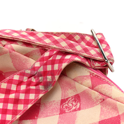 Chanel Canvas Gingham Printed CC Lunch Box Bag Pink White 12 of 16