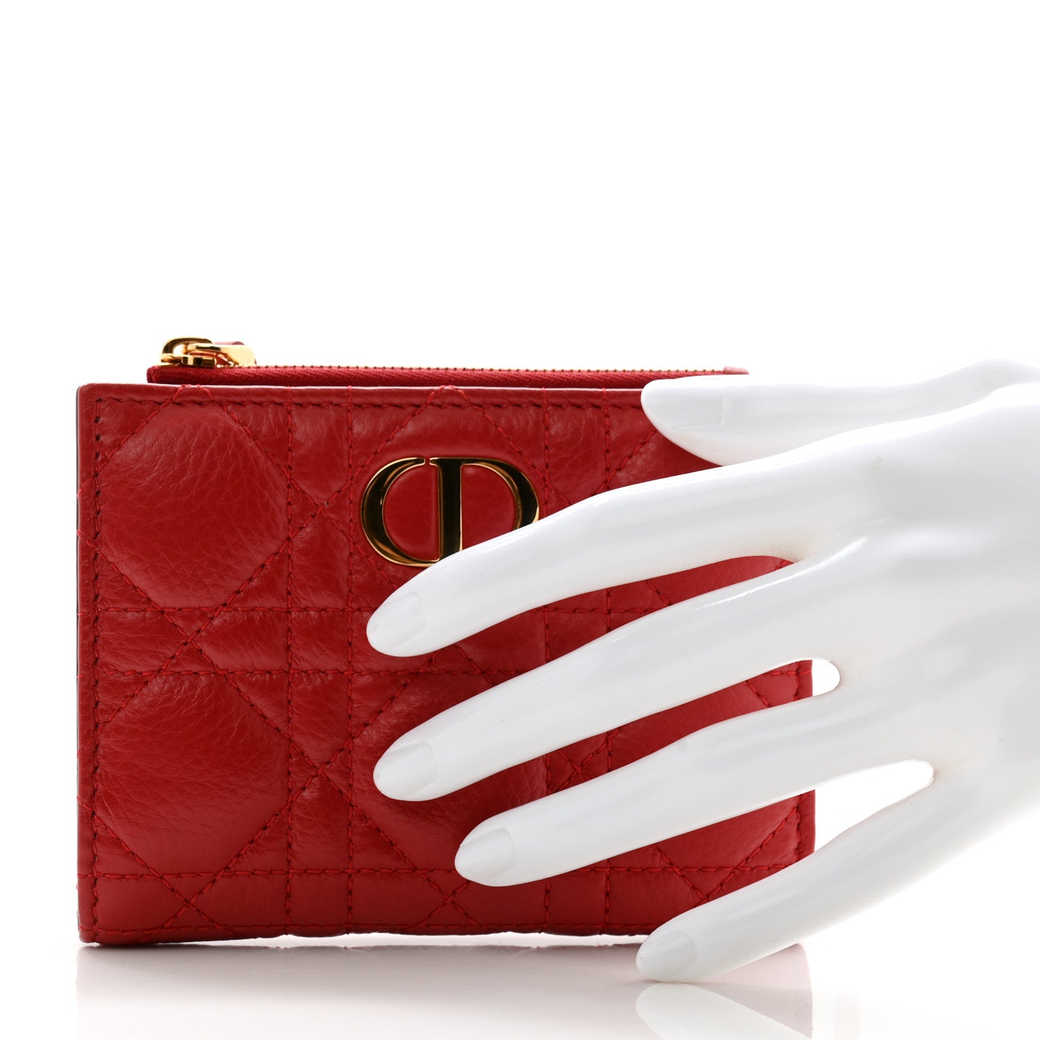 Christian Dior Grained Calfskin Supple Cannage Caro Dahlia Wallet Red 2 of 7