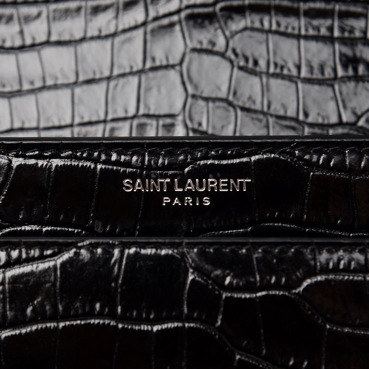 Calfskin Crocodile Embossed Medium Monogram Sunset Black