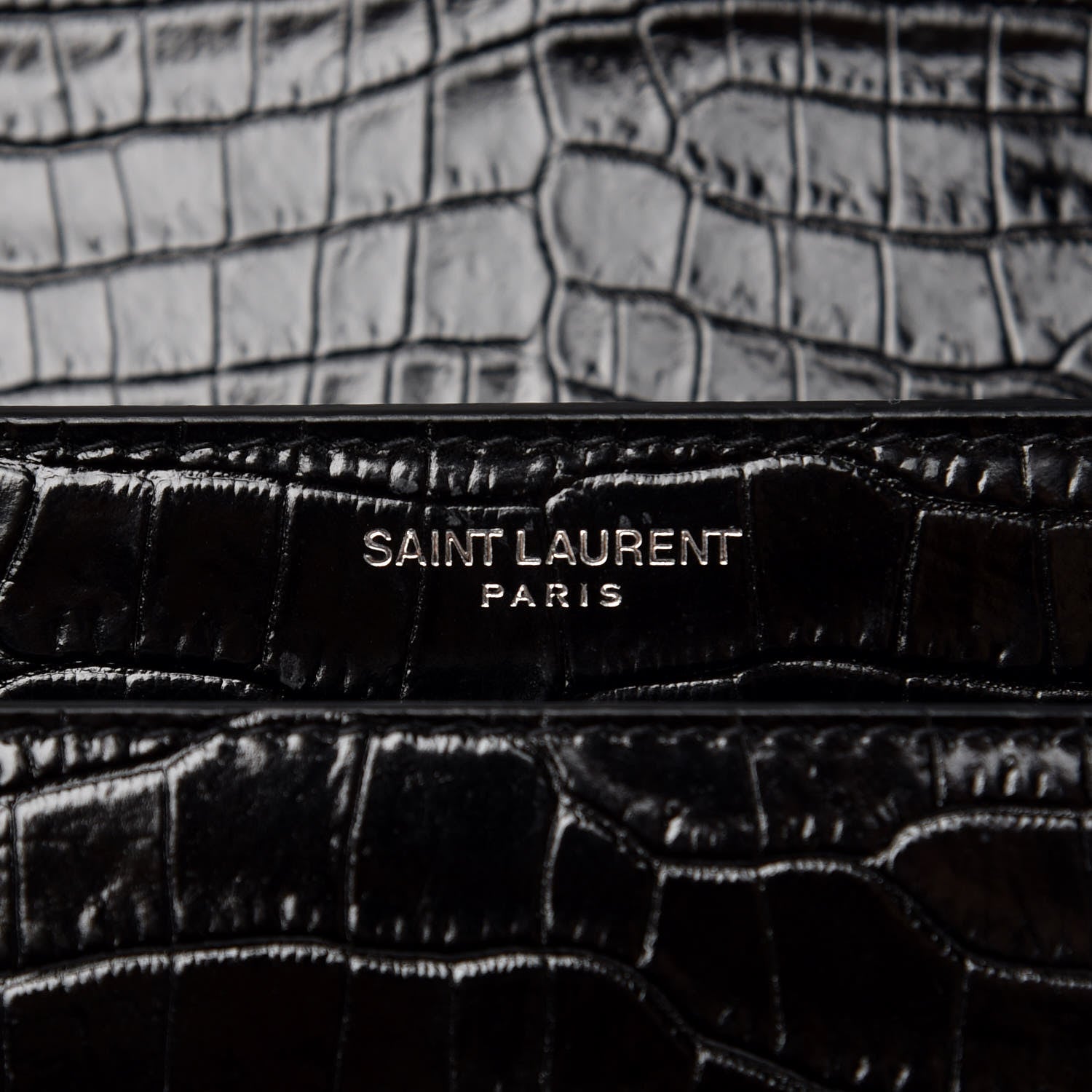 Saint Laurent Calfskin Crocodile Embossed Medium Monogram Sunset Black 6 of 7