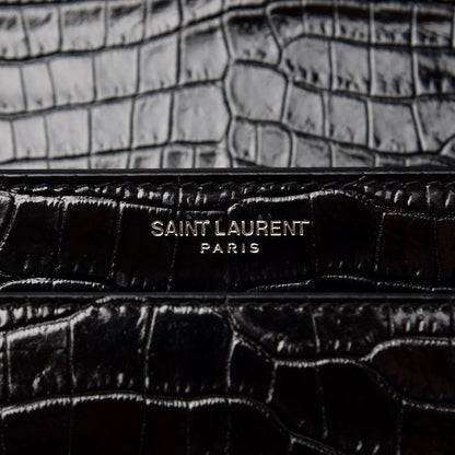 Saint Laurent Calfskin Crocodile Embossed Medium Monogram Sunset Black 6 of 7