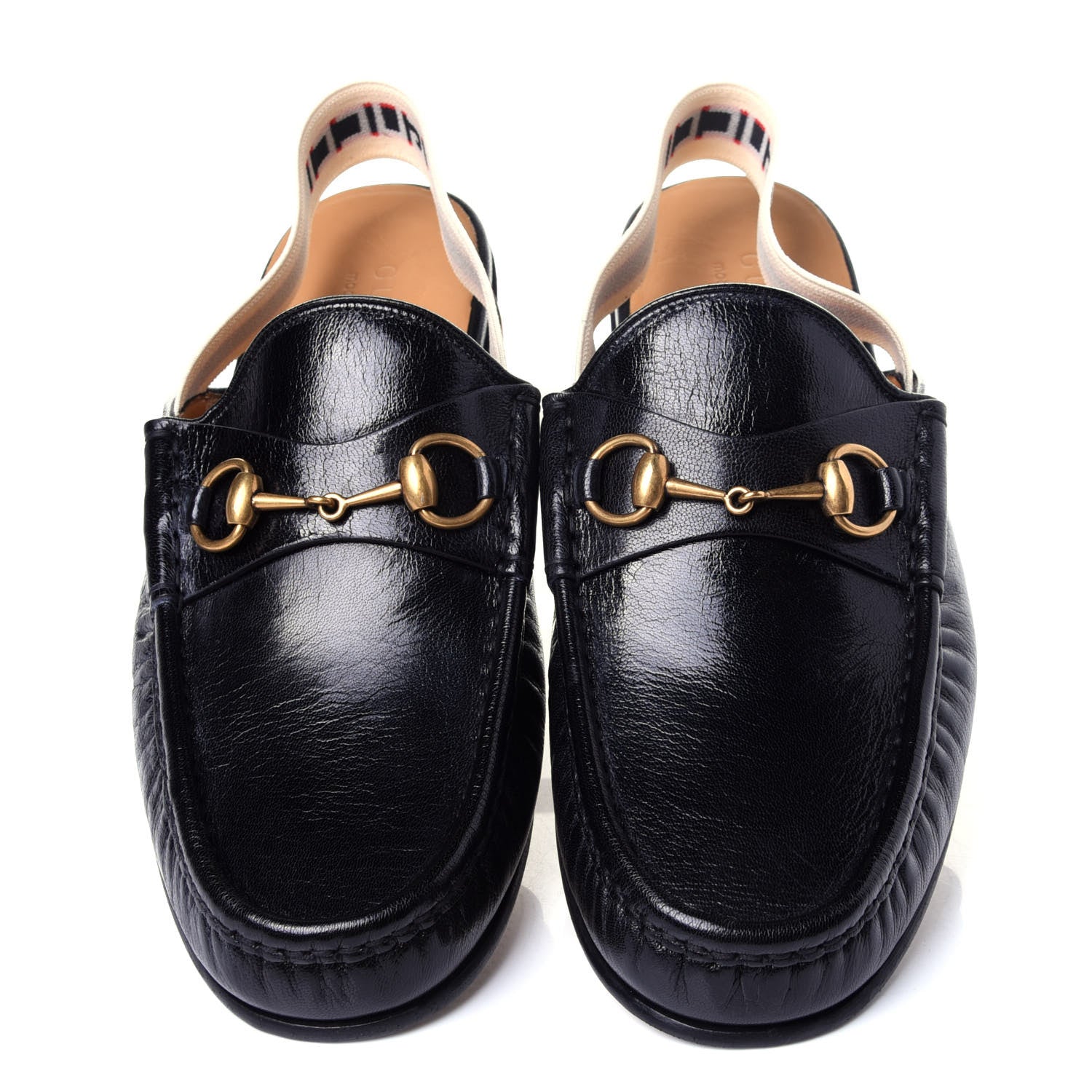 Gucci Goatskin Stripe Mens Horsebit Slingback Slippers 10 Black 5 of 11