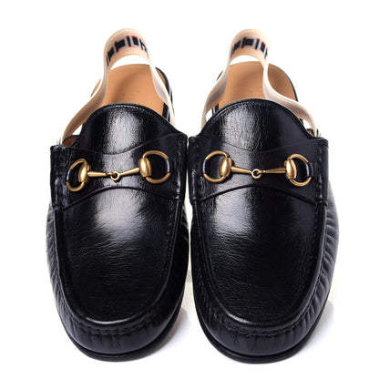 Gucci Goatskin Stripe Mens Horsebit Slingback Slippers 10 Black 5 of 11