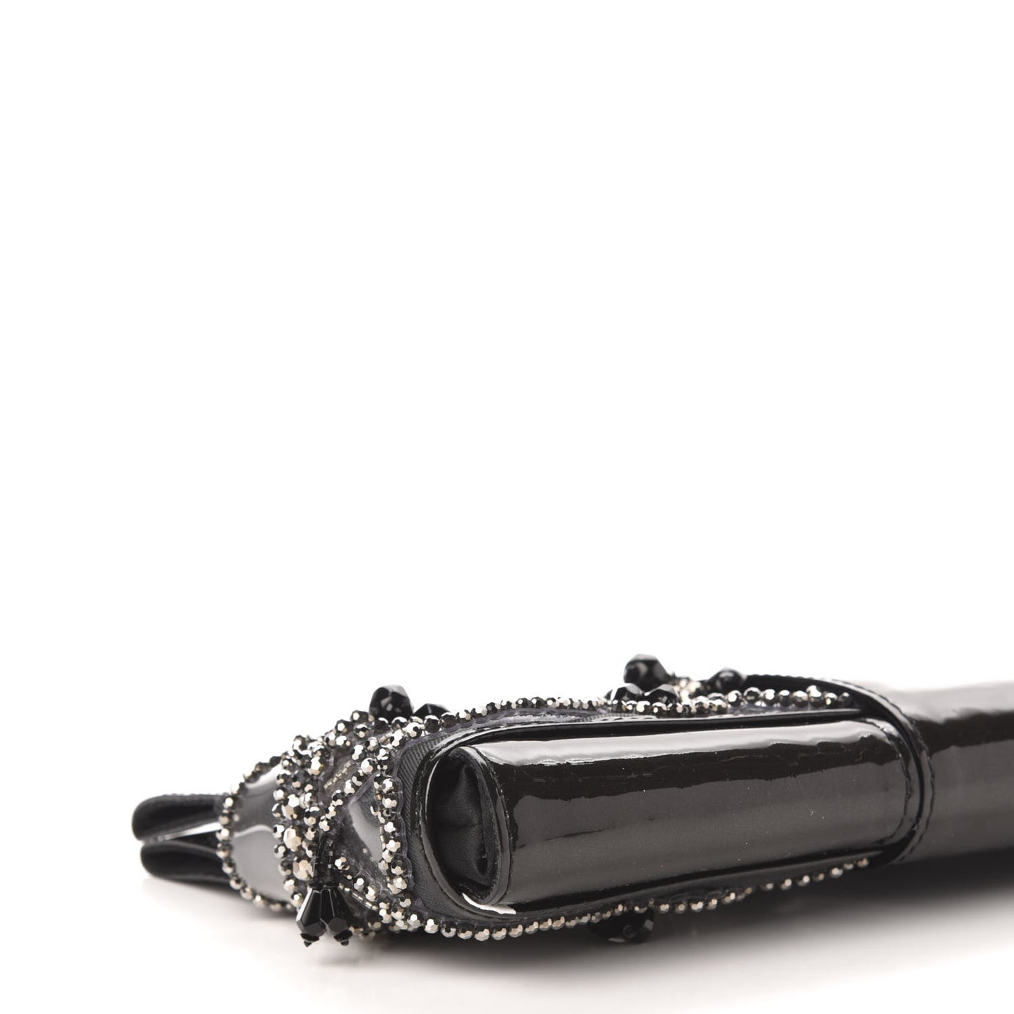 Patent Embellished Cutout Baguette Clutch Black