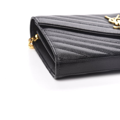 Saint Laurent Grain De Poudre Matelasse Chevron Monogram Chain Wallet Black 7 of 10