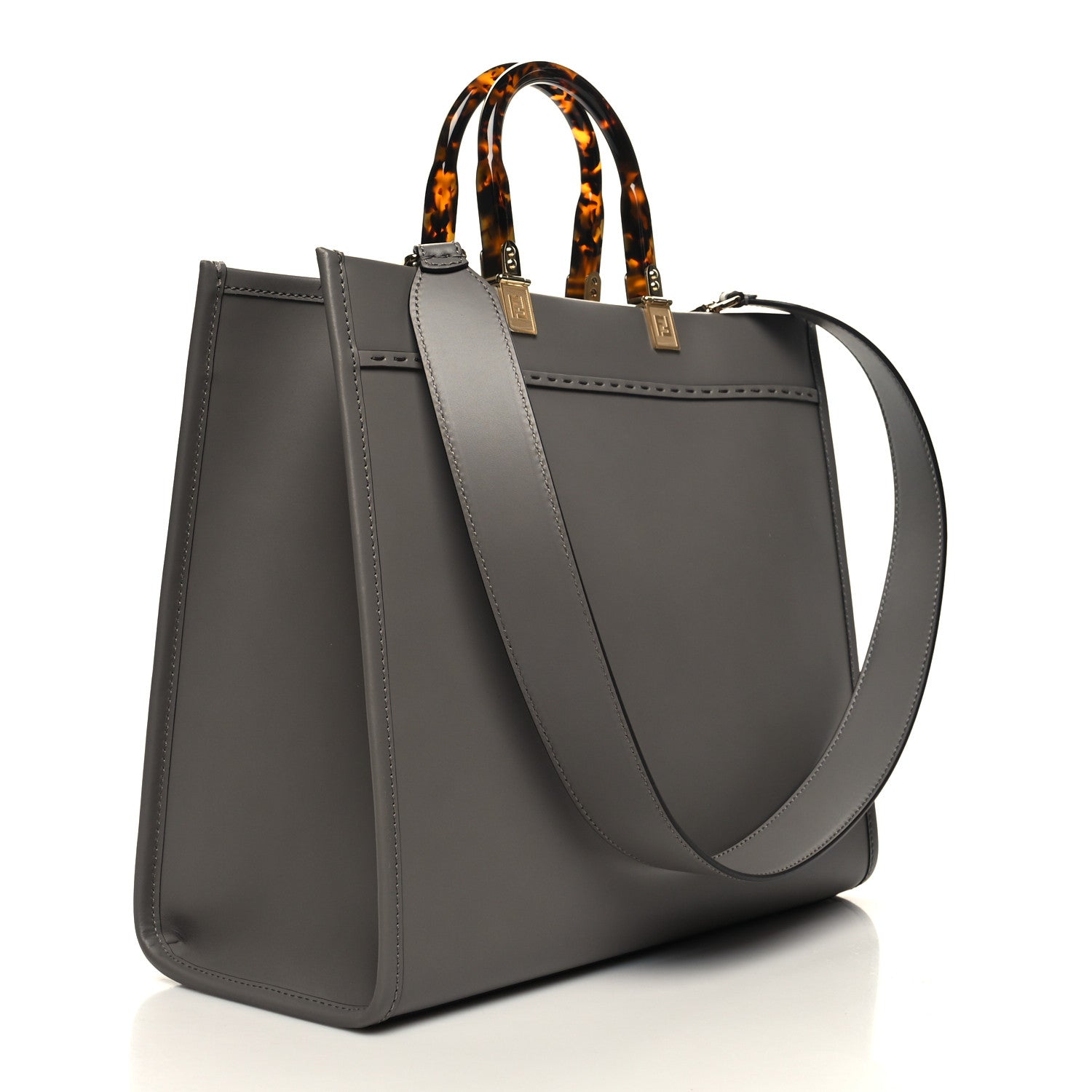 Fendi Vitello King Plexiglass Logo Embossed Medium Fendi Sunshine Shopper Tote Moon 3 of 11