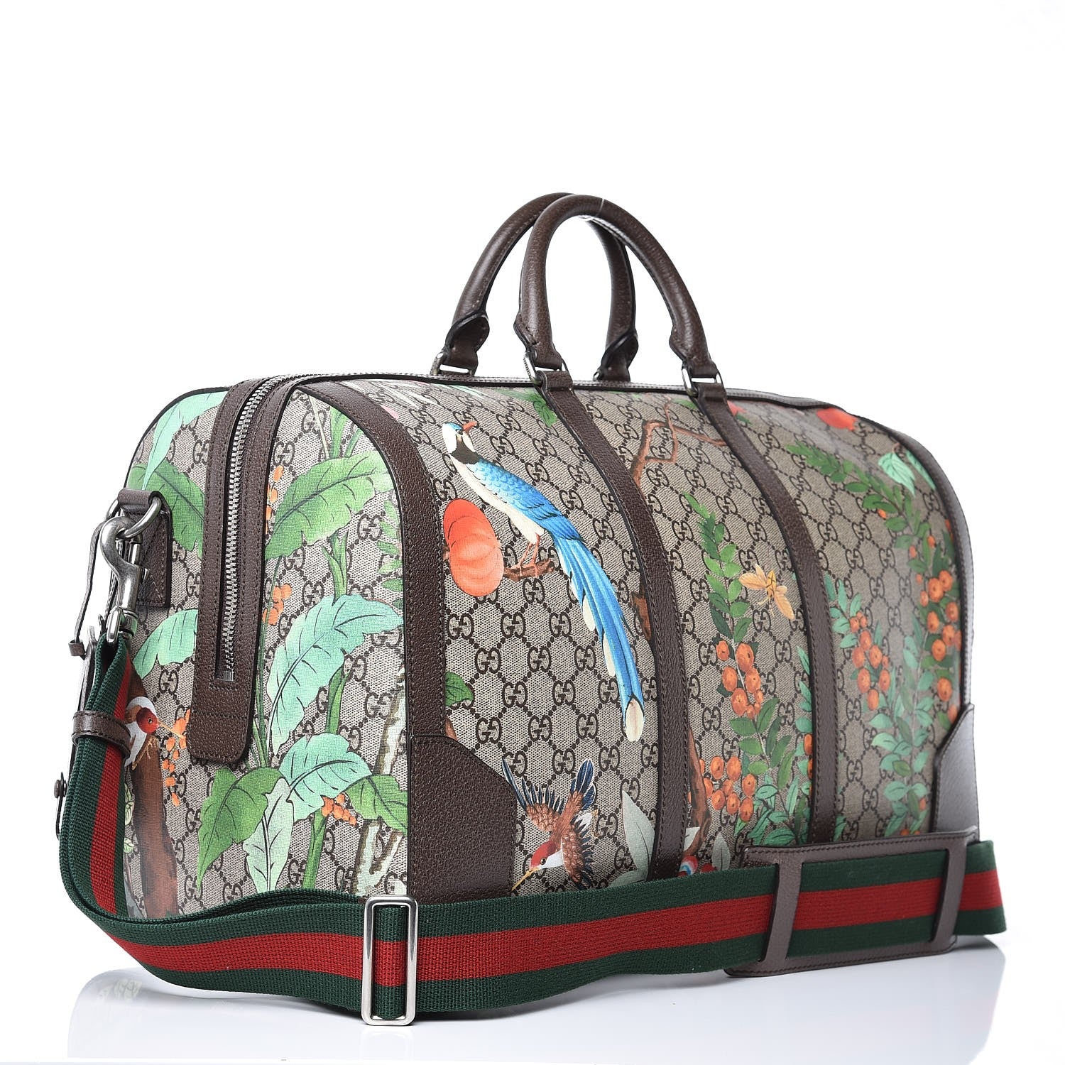 Gucci GG Supreme Monogram Tian Web Medium Duffle Beige Multicolor New Acero 3 of 9