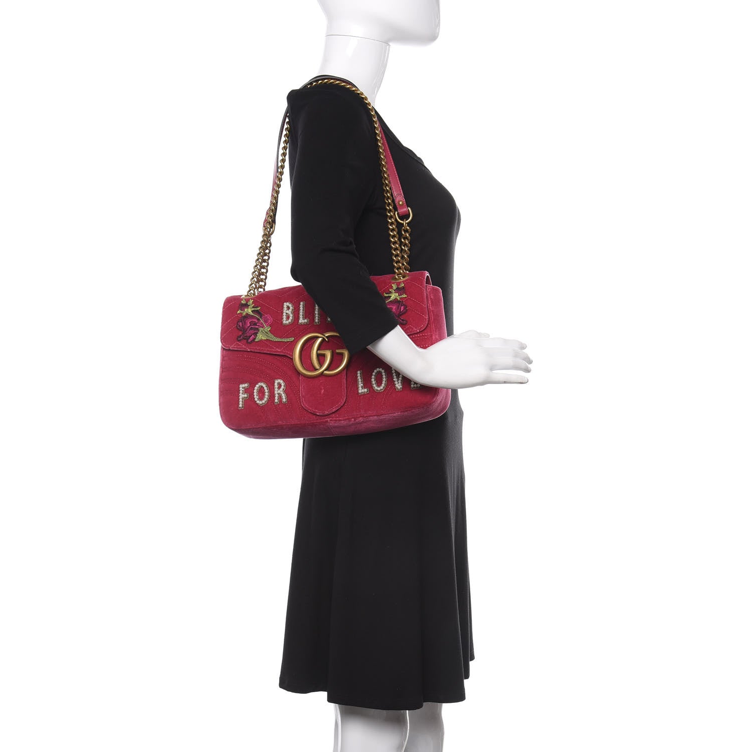Gucci Velvet Matelasse Blind for Love Embroidered Medium GG Marmont Shoulder Bag Light Raspberry Rose Multicolor 2 of 10