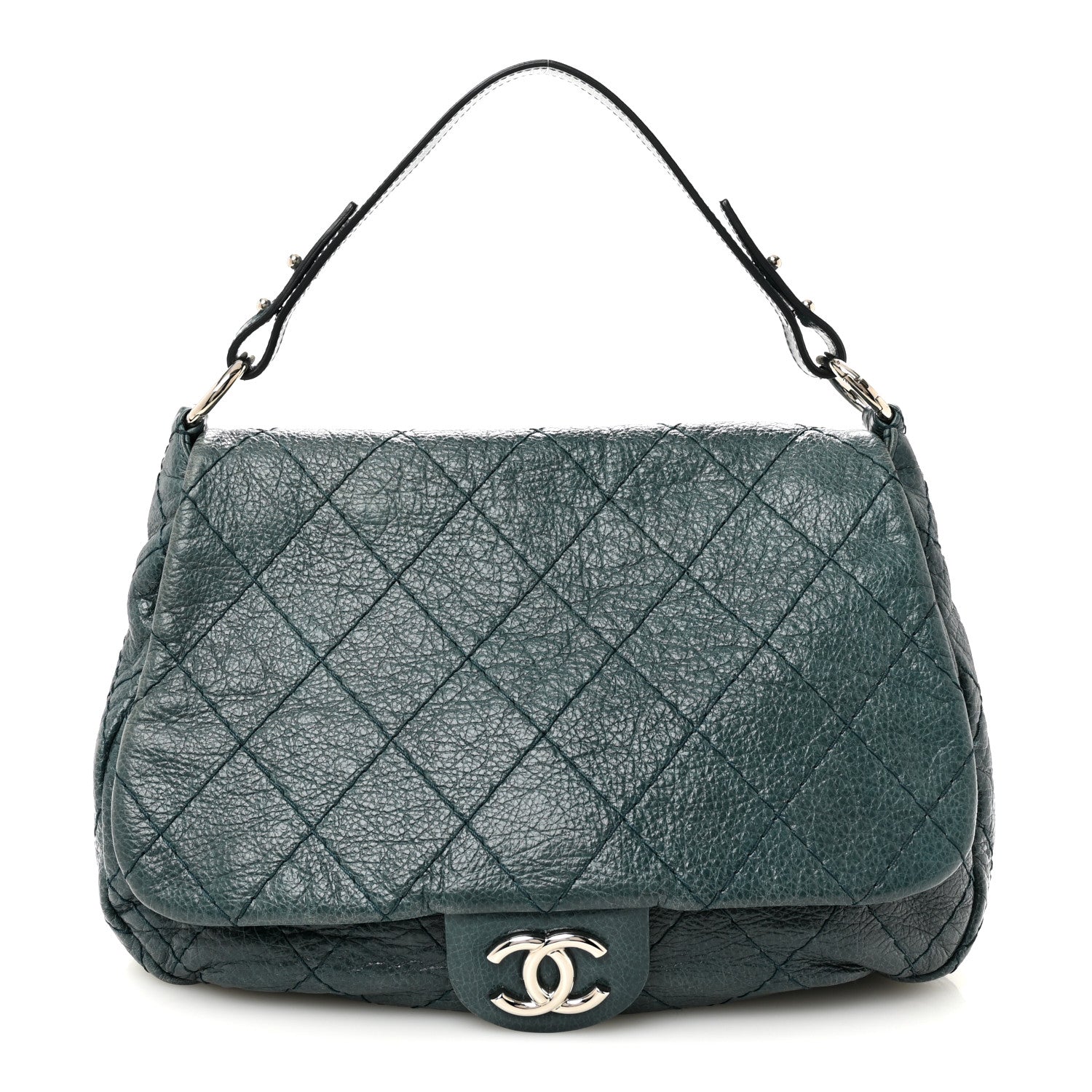 Chanel Glazed Calfskin Stitched XL On The Road Flap Blue 1 of 10