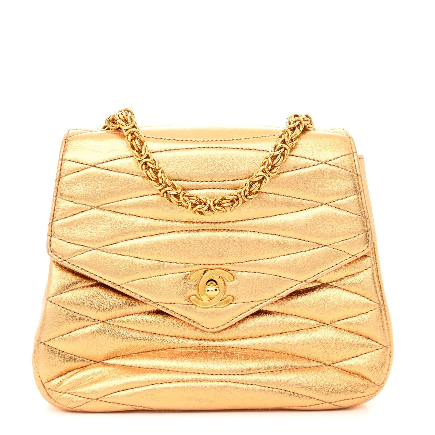 Chanel Metallic Lambskin Quilted Envelope Single Flap Gold 1 of 12