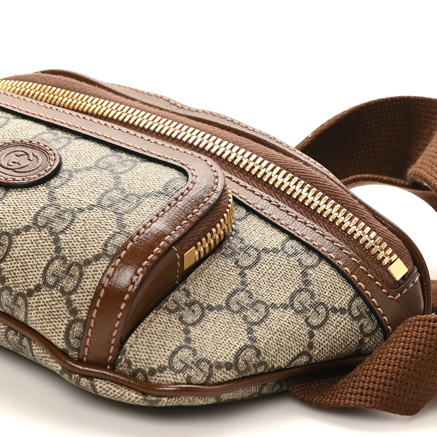 GG Supreme Monogram Textured Calfskin Retro Interlocking G Belt Bag Beige Ebony Brown Sugar