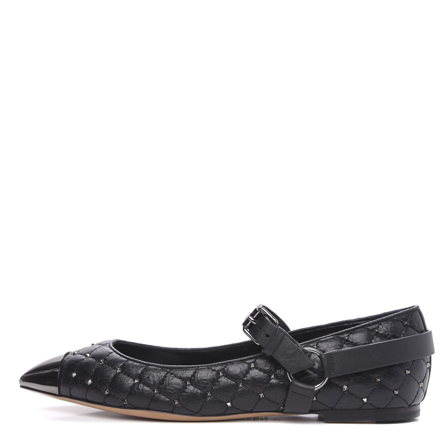 Crackled Lambskin Rockstud Spike Captoe Ballerina Flats 39.5 Black