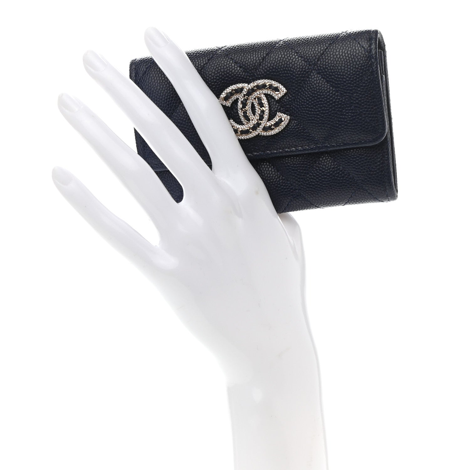 Chanel Caviar Quilted Crystal CC Flap Card Holder Navy Blue 2 of 8