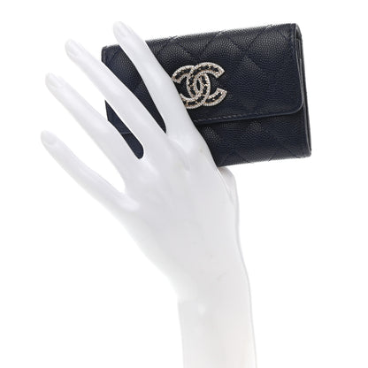 Chanel Caviar Quilted Crystal CC Flap Card Holder Navy Blue 2 of 8