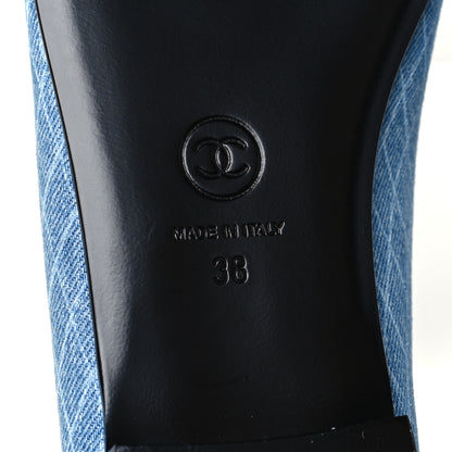Chanel Denim Printed Quilt CC Cap Toe Ballerina Flats 38 Light Blue Dark Grey 6 of 9