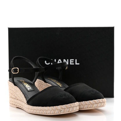 Chanel Satin Grosgrain CC Espadrilles Wedges 38 Black 9 of 9