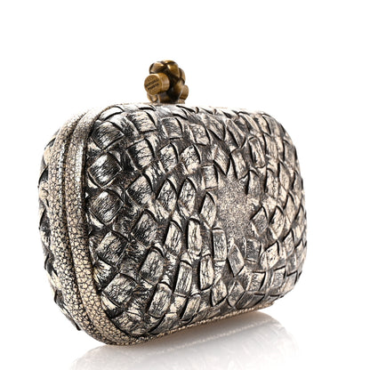 Bottega Veneta Metallic Intrecciato Woven Knot Clutch Gold Black 3 of 6