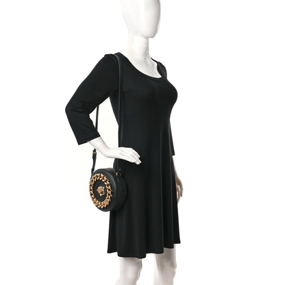Versace Grained Calfskin Mini La Medusa Disco Round Crossbody Bag Black 2 of 8