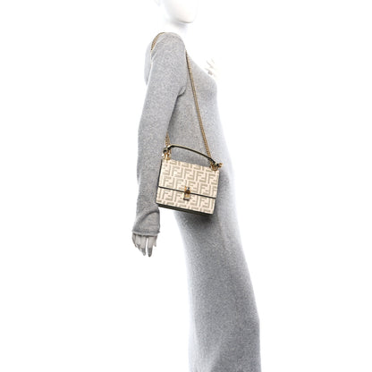 Fendi Vitello Liberty Bi-Color FF 1974 Embossed Small Kan I Shoulder Bag Camelia Mandorlo 2 of 10
