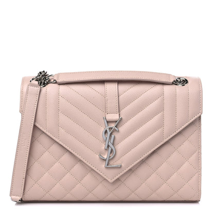 Saint Laurent Grain De Poudre Textured Mixed Matelasse Medium Triquilt Monogram Satchel Marble Pink 1 of 10
