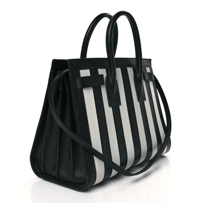Saint Laurent Calfskin Striped Small Sac De Jour Black White 3 of 11