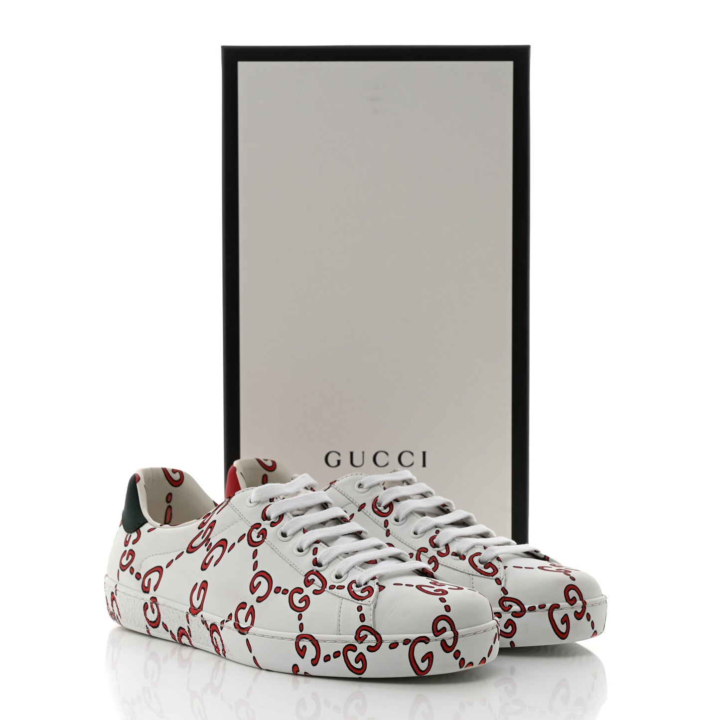 Calfskin GucciGhost Print Mens Ace Sneakers 7.5 White Hibiscus Red
